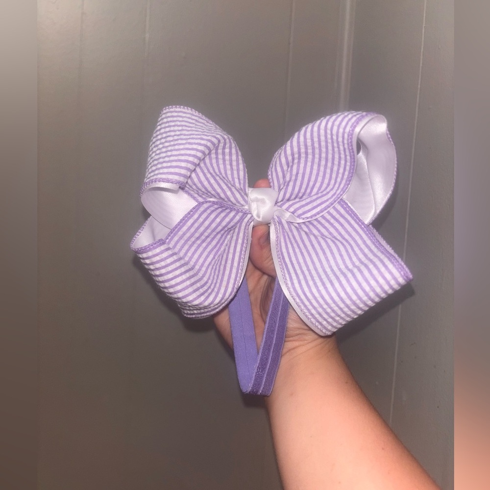Purple and White Striped Bow Headband